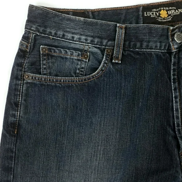 Lucky Brand 181 Dark LoveTrain Wash Relaxed Straight Leg Denim Jeans Men 36x32.5